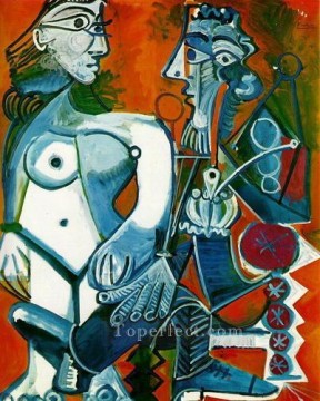 Femme nue debout et Homme a la pipe 1968 Desnudo abstracto Pinturas al óleo
